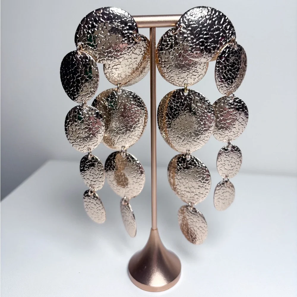8 Other Reasons Revolve Gold Hammered Metal Statement Post Drop Earrings New